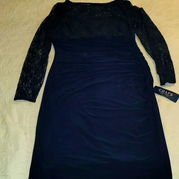 🆕Chaps XL DRESS NAVY WITH LACE - Picture 1 of 6